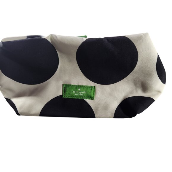 Kate Spade Polka Dot makeup bag Green Accents Zipper Closure toiletry tote - Picture 3 of 8